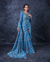 Cerulean Blue Pre-Draped Saree set