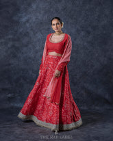 Crimson Red Floral Lehenga Set