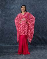 Red Stripes Draped Cape And Sharara Set