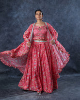 Pink Floral Lehenga And Jacket Set