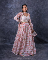 Off White Block Printed Lehenga Set