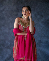 Floral pink georgette peplum top & pant set-3