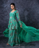 Forest Green Crepe Silk Sharara Set