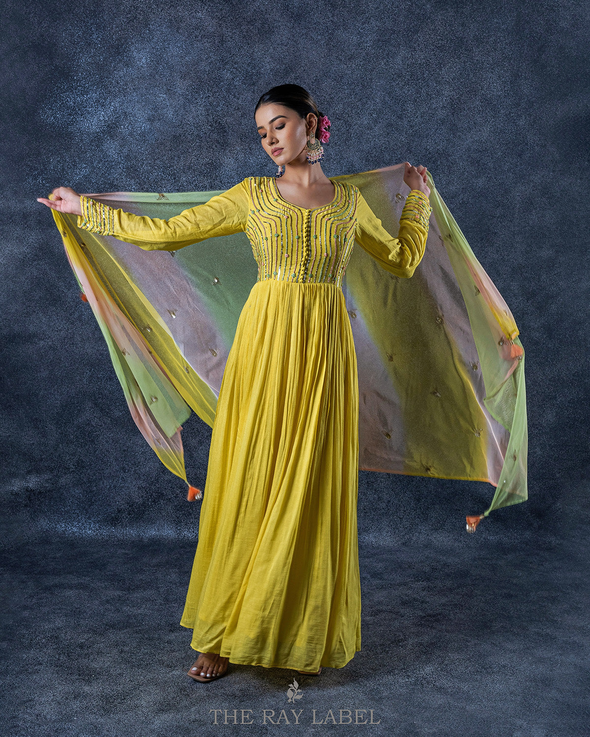 Lemon Yellow Anarkali Dress Set The Ray Label Lemon Yellow Anarkali Dress Set The Ray Label