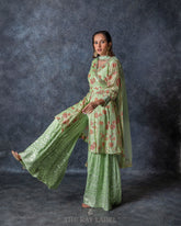Floral Mint Green Angrakha Chikankari Sharara Set-3