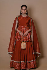 Rust Brown cowl lehenga set