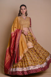 Mustard Yellow Begum Chanderi Lehenga