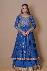 Blue Bandhani peplum top & skirt silk set-3