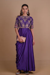Purple pre draped jacket & gown set