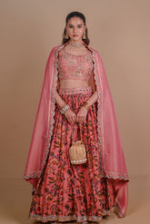 Rose Gold floral Chanderi lehenga