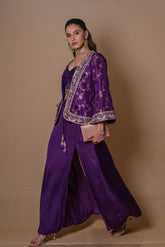 Purple bell sleeves jacket & pencil skirt set