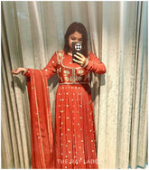 Rust Brown Anarkali & Jacket Set