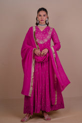 Rani Pink handembellished Anarkali set-2