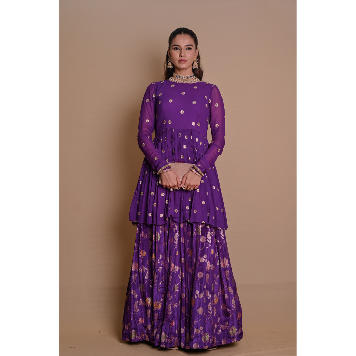Purple floral lehenga & jacket set