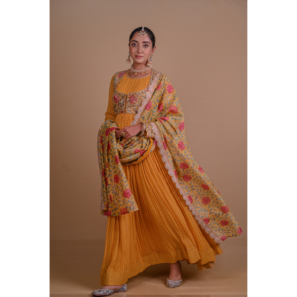 Yellow Anarkali & Jacket set