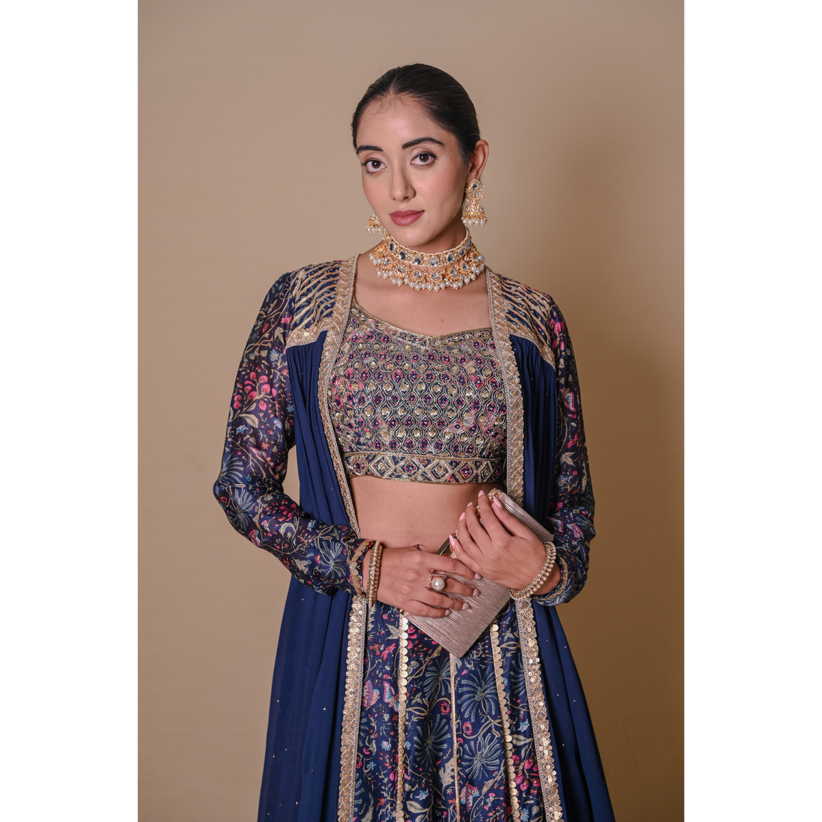 Navy blue lehenga & jacket set