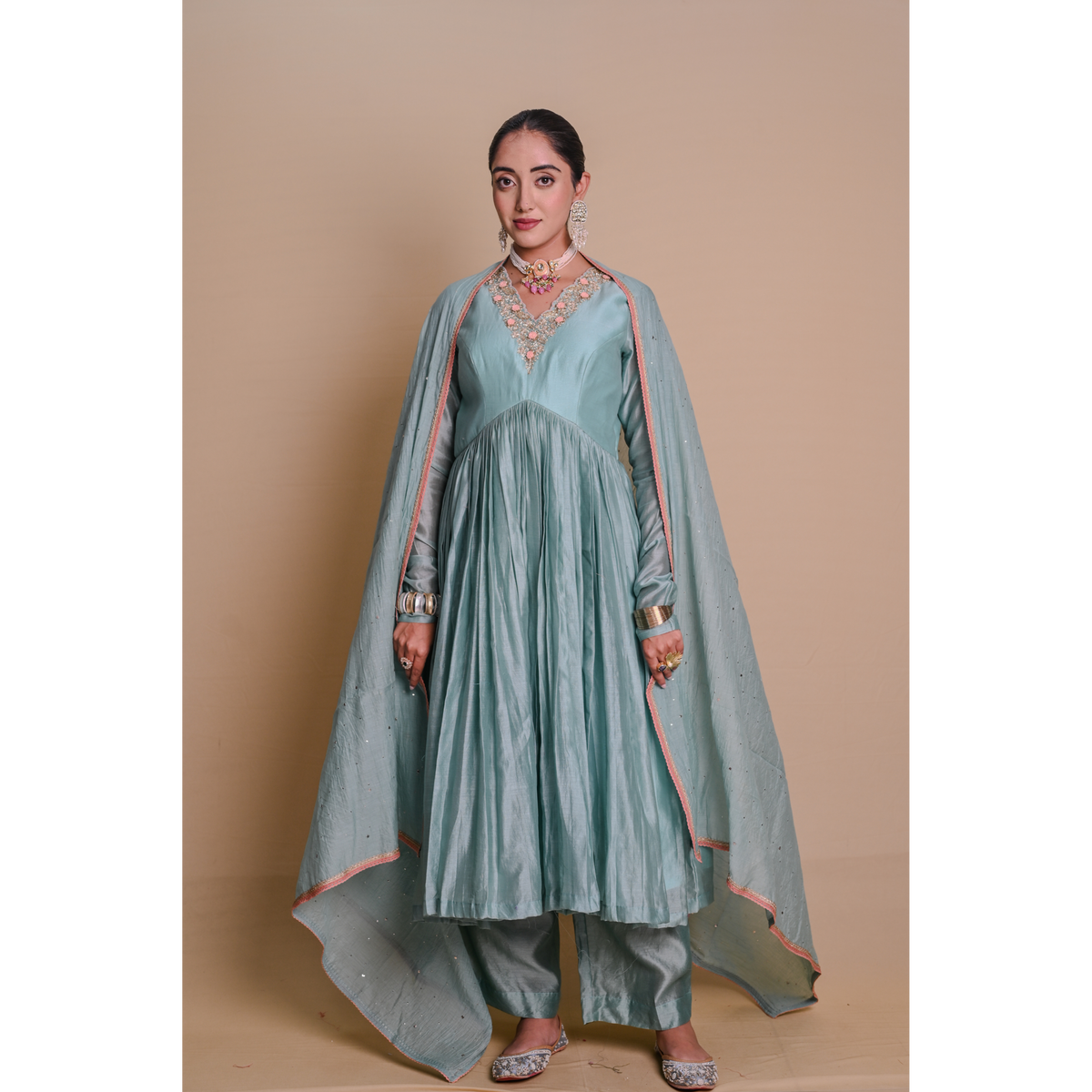 Navy Blue Chanderi Anarkali