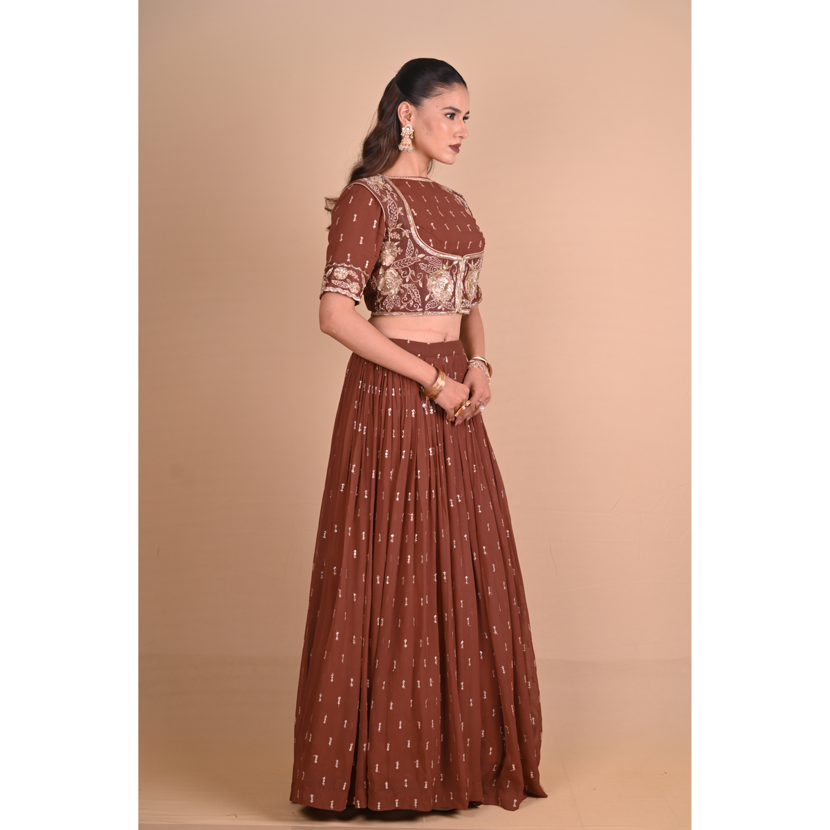 Mocha Brown Lehenga & Jacket Set