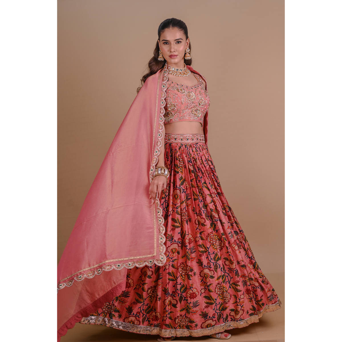 Peach floral lehenga set