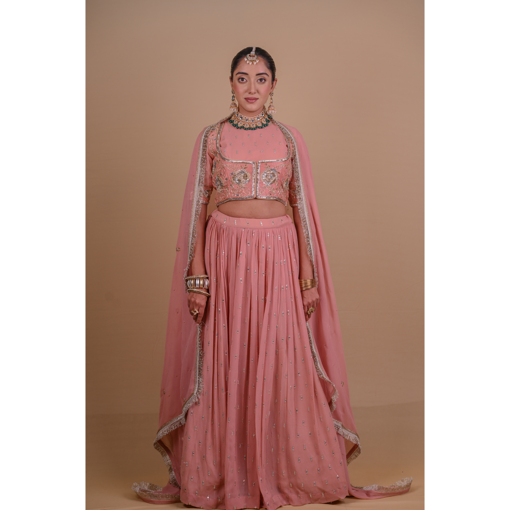 Peach lehenga & jacket set