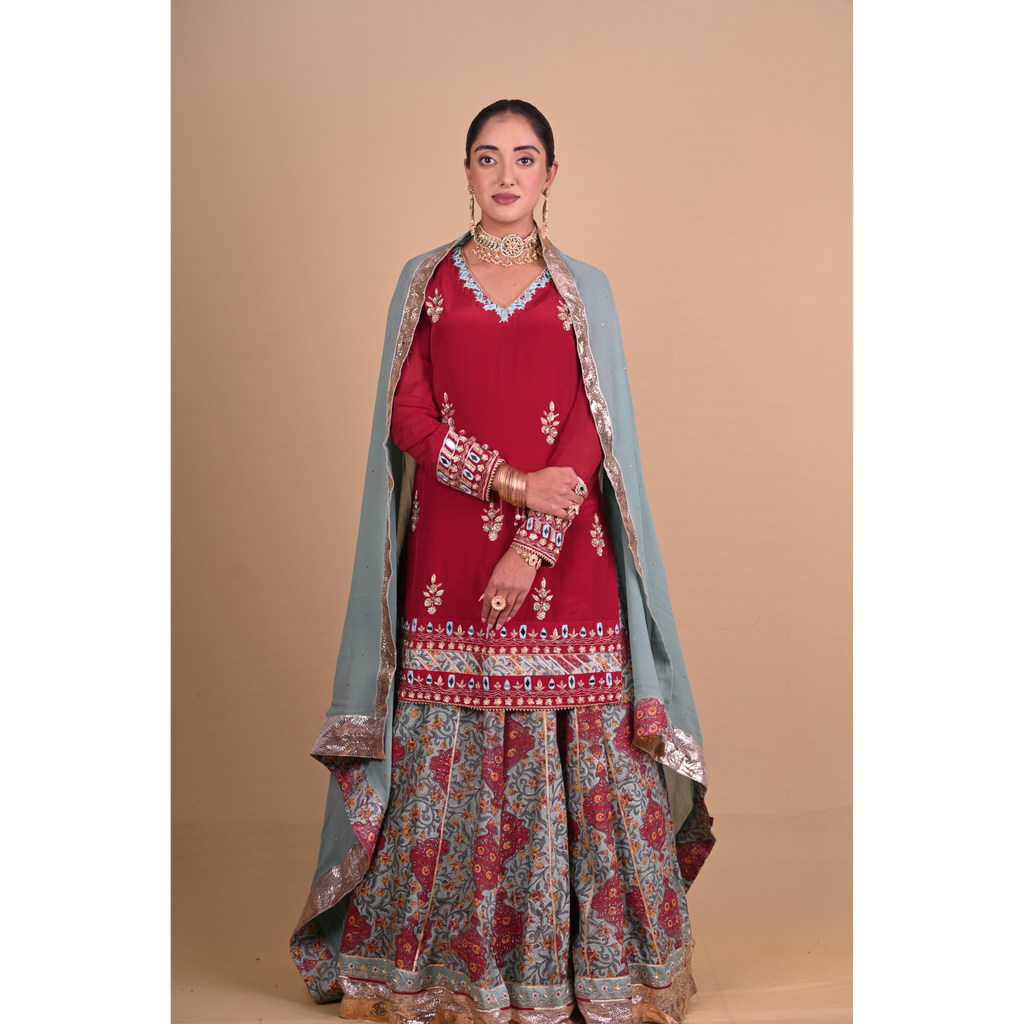 Maroon Begum lehenga set