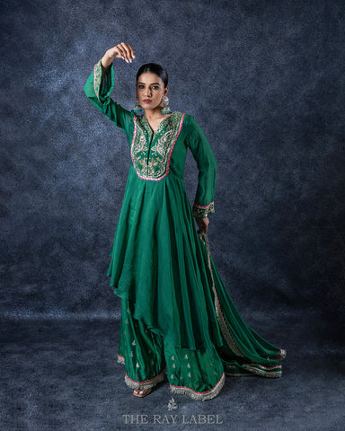 Emerald Green Asymmetrical Sharara Set