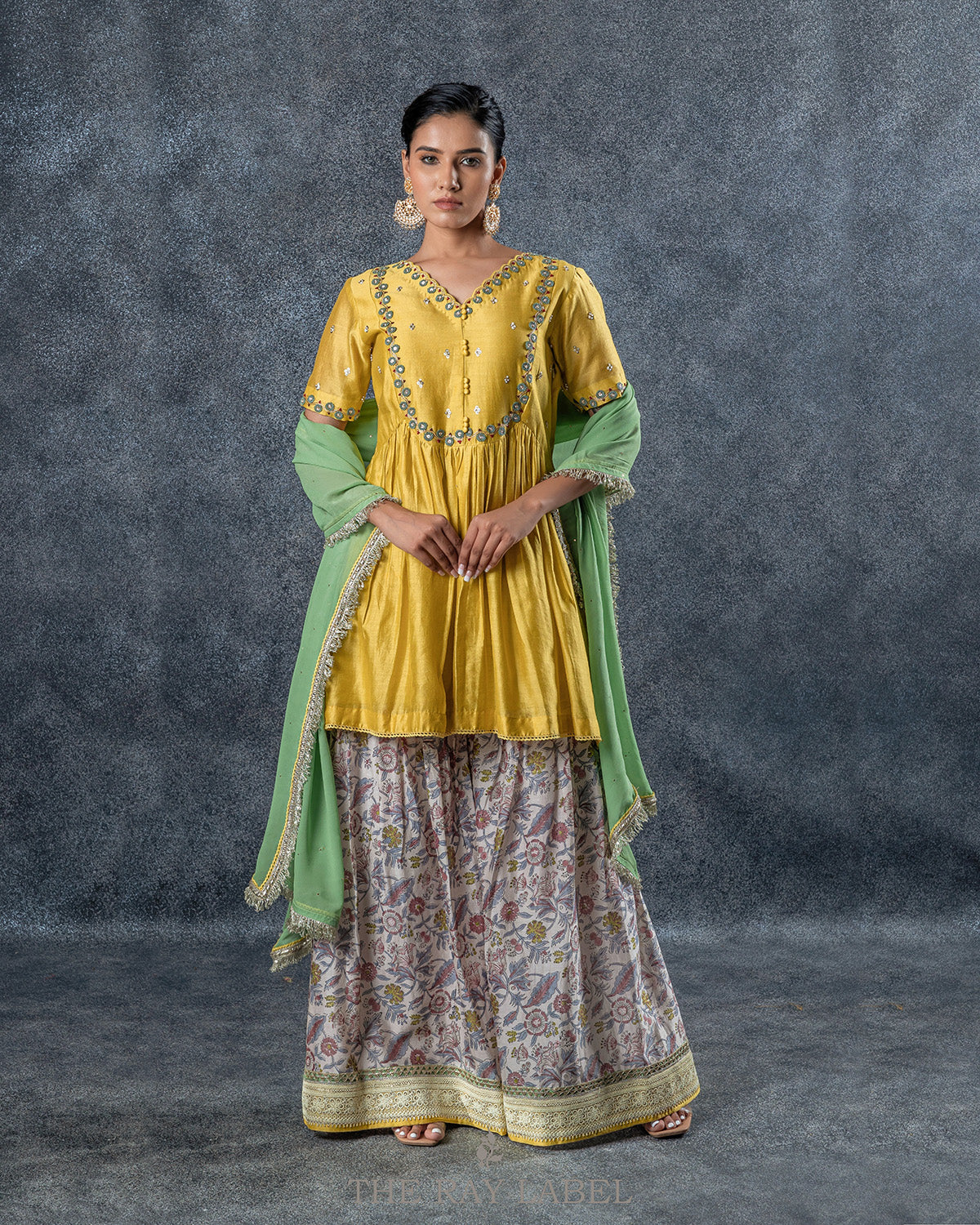 Lemon Yellow Peplum & Sharara Set