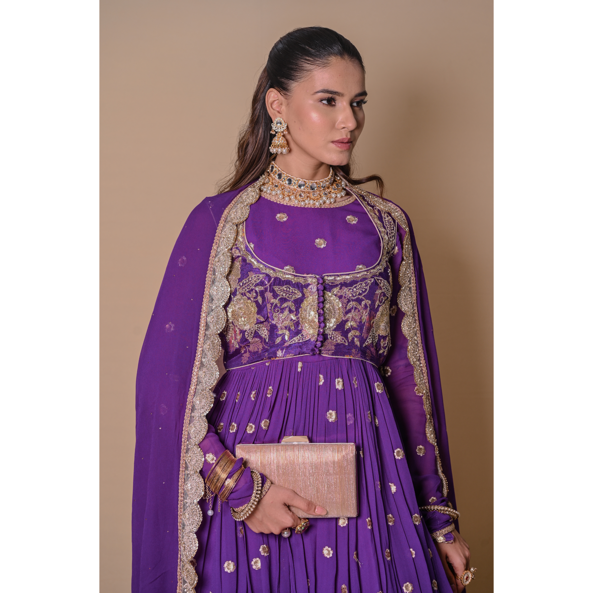 Purple floral lehenga & jacket set