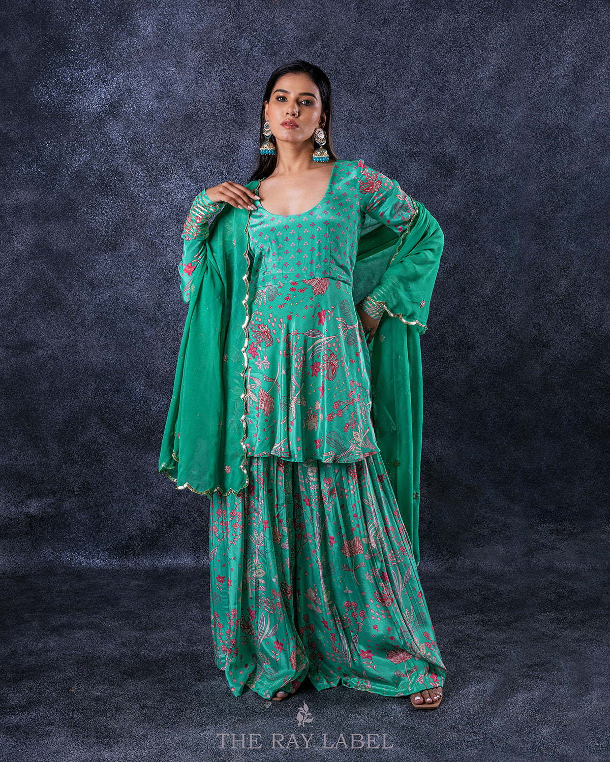 Forest Green Crepe Silk Sharara Set