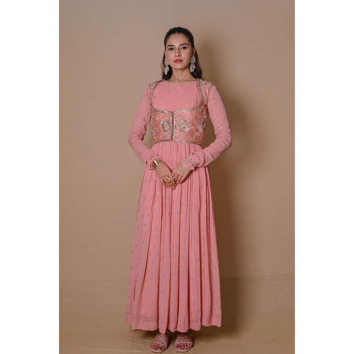 Peach Anarkali & jacket set