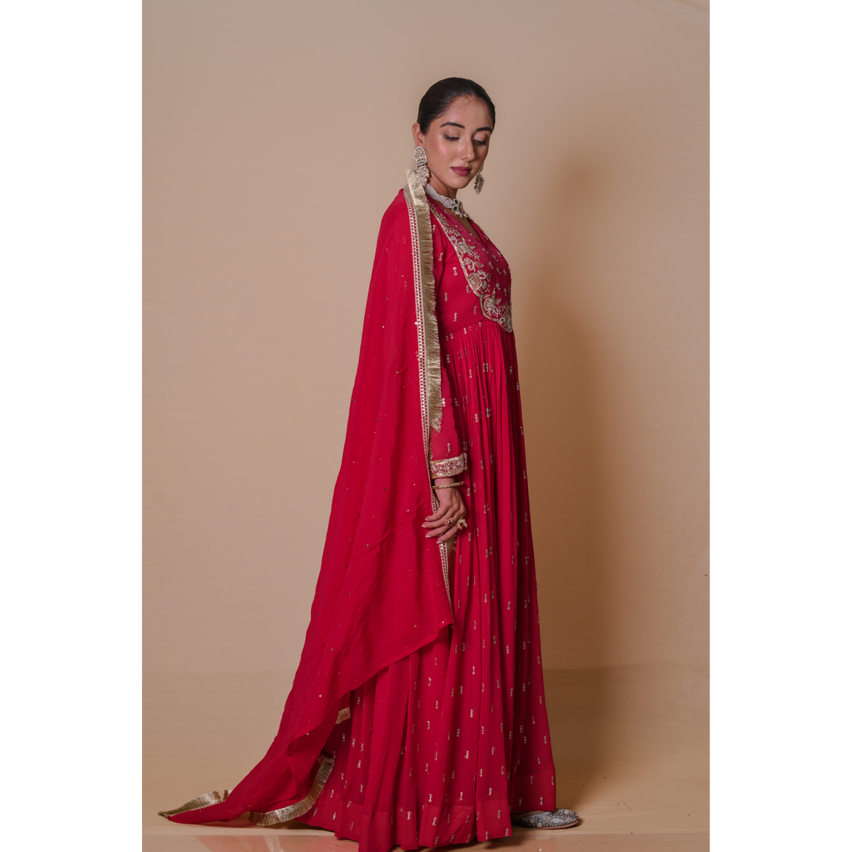 Red Anarkali set