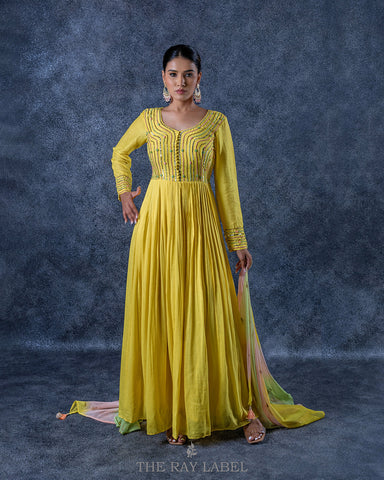 Lemon Yellow Anarkali Dress Set