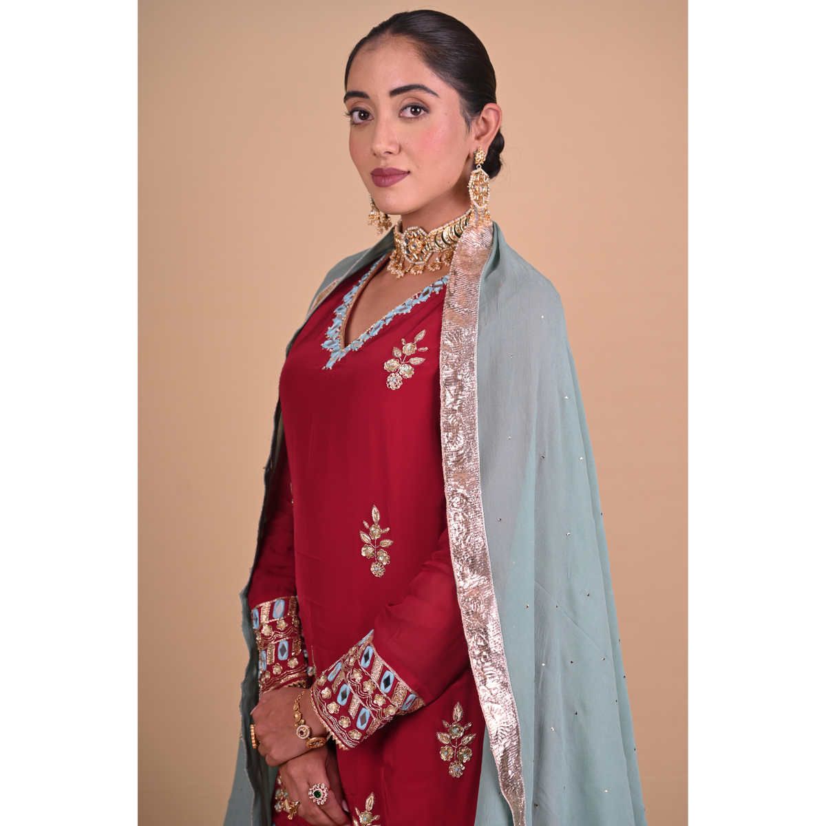 Maroon Begum lehenga set