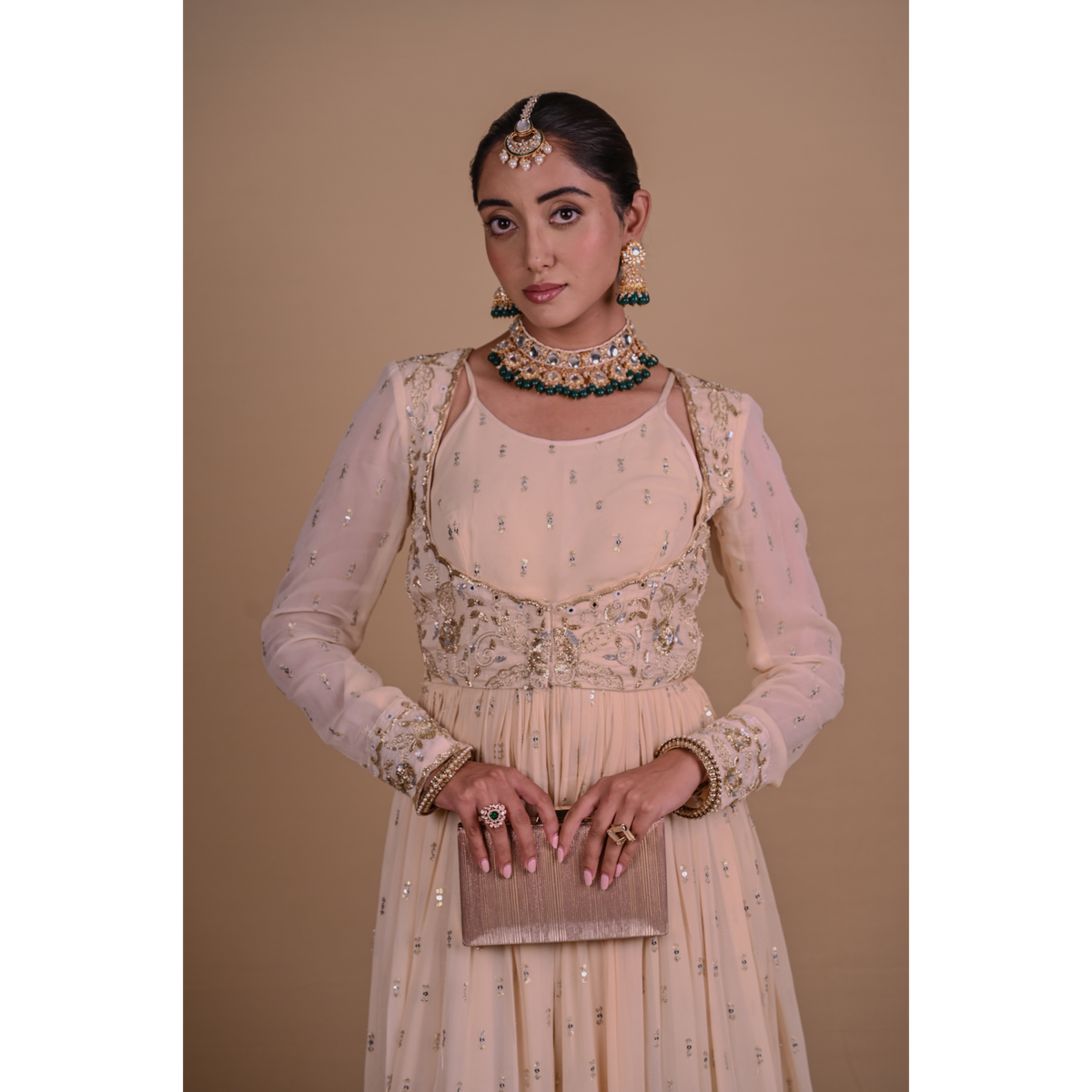 Ivory white Anarkali & Jacket set