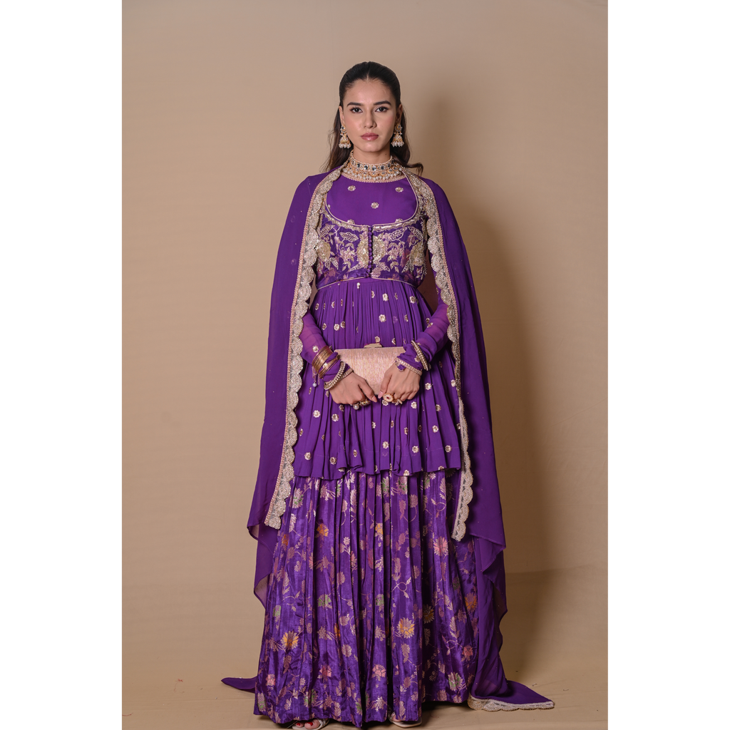 Purple floral lehenga & jacket set