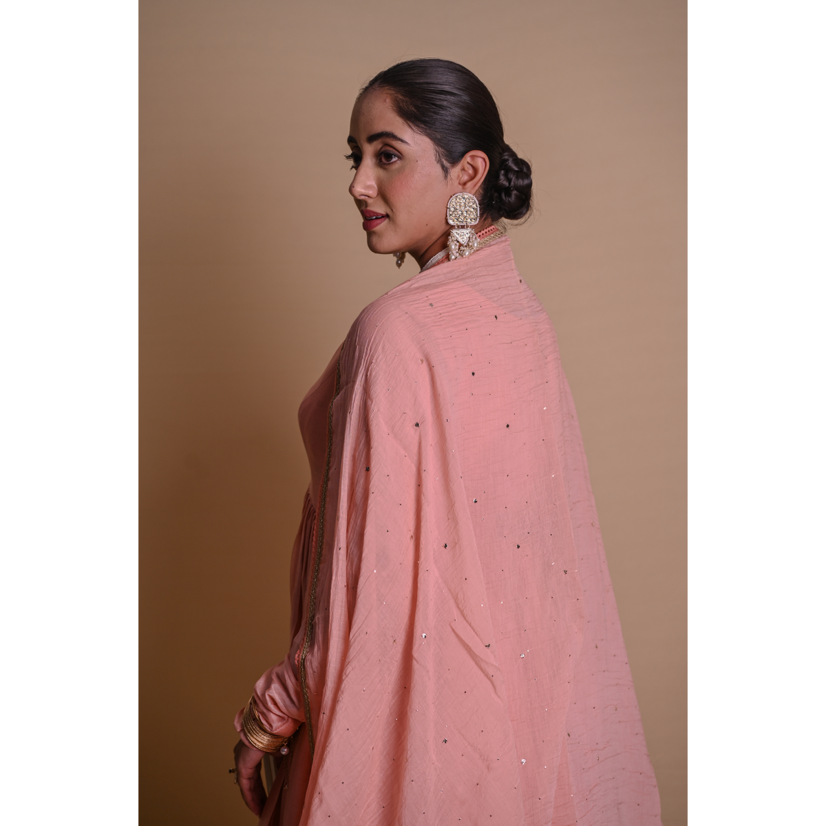 Peach Chanderi Anarkali