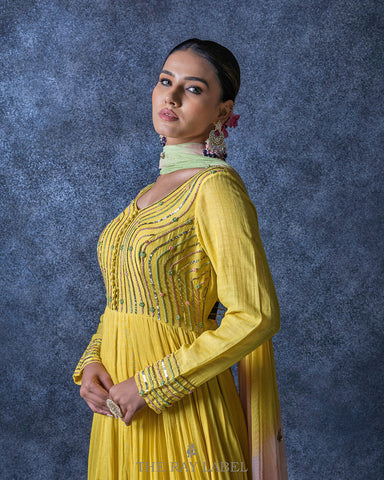 Lemon Yellow Anarkali Dress Set
