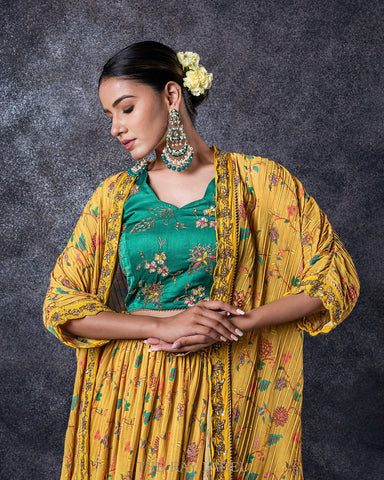 Mustard Yellow Floral Lehenga Set