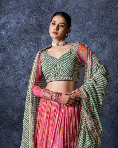 Pink Floral Lehenga Set