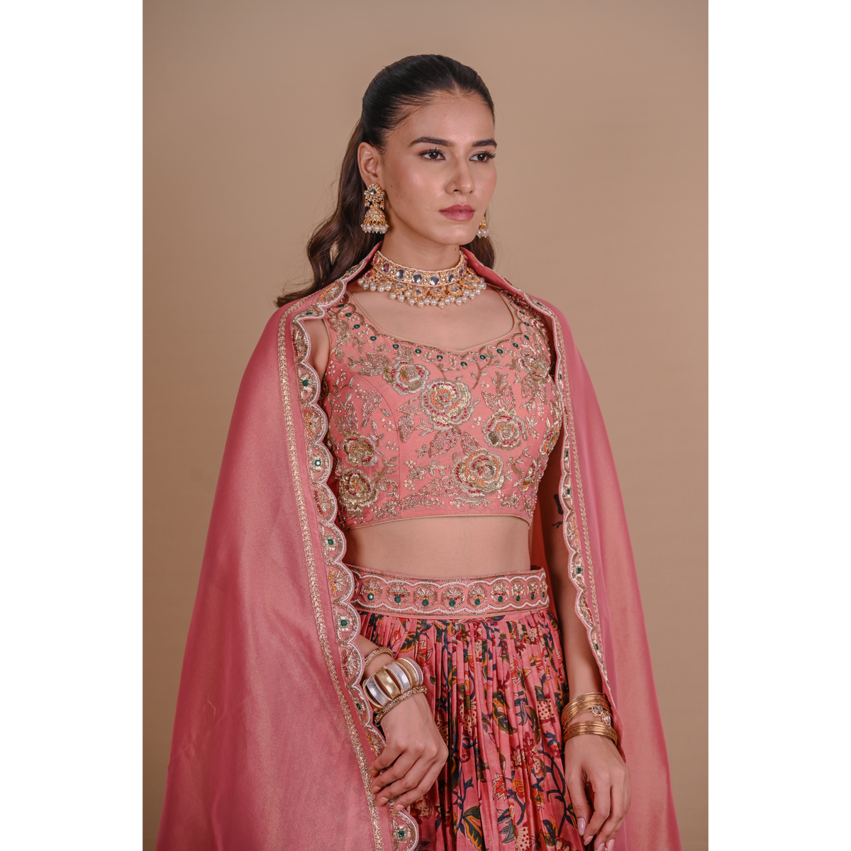 Peach floral lehenga set