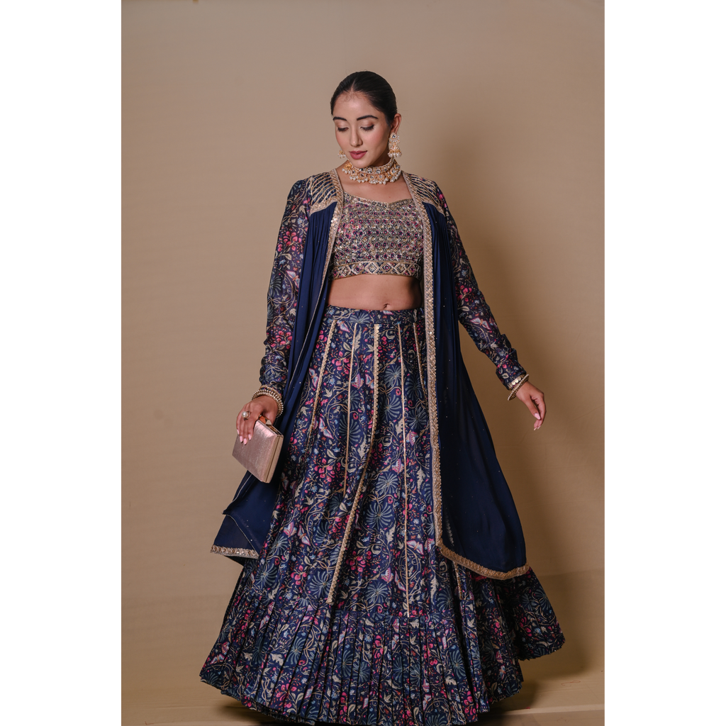 Navy blue lehenga & jacket set
