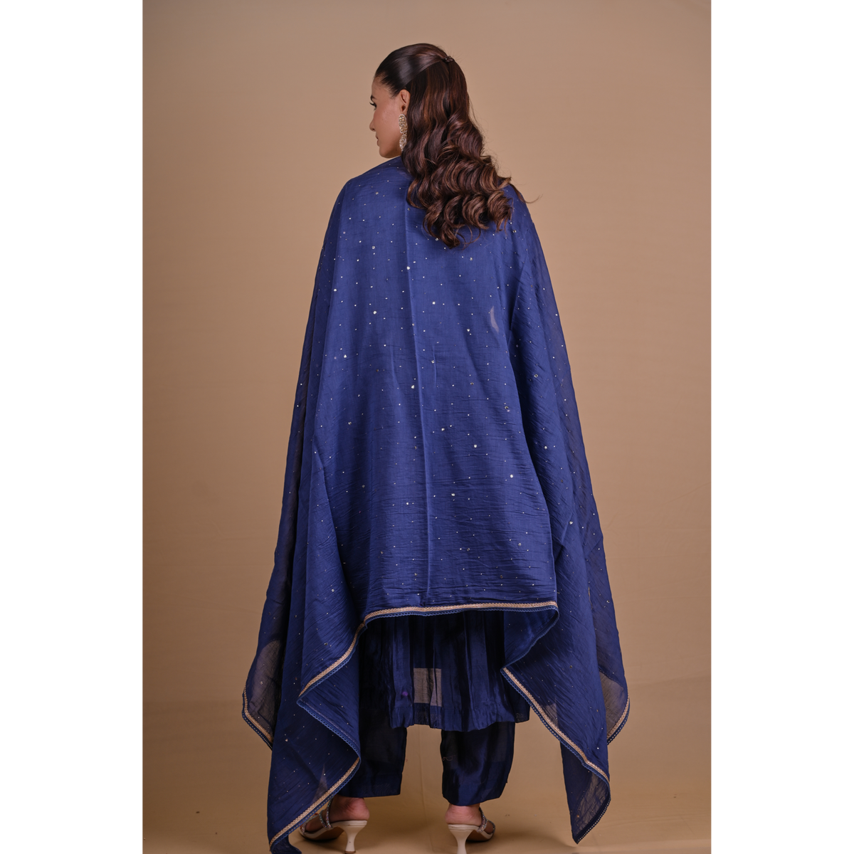 Navy Blue Chanderi Anarkali