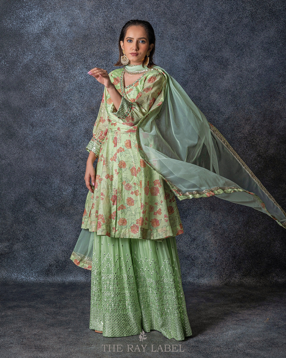 Mint Green Chikankari Sharara Set