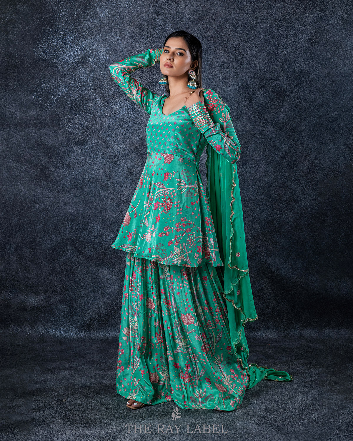 Forest Green Crepe Silk Sharara Set