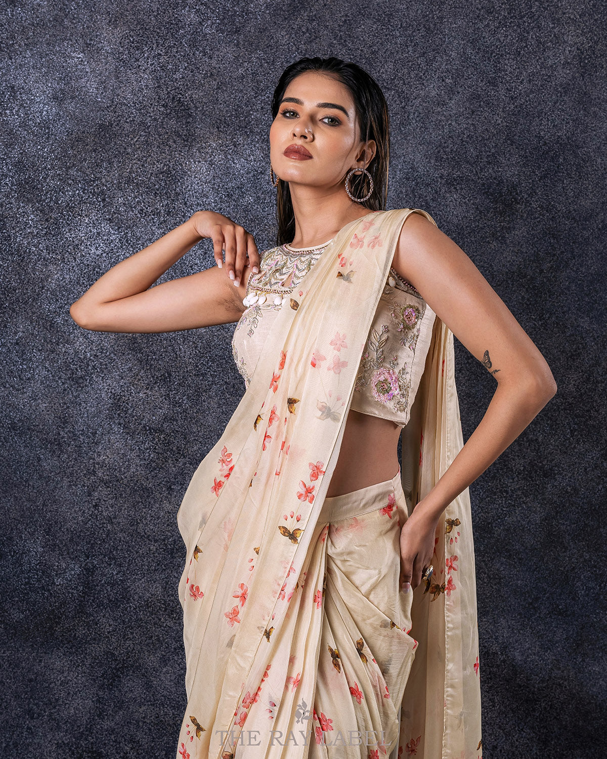 Off White Pre Draped Saree