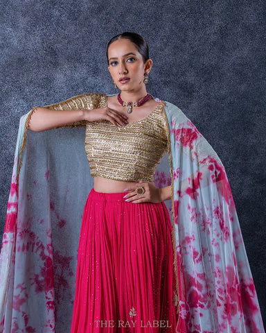 Fuchsia Pink Mirror Lehenga Set