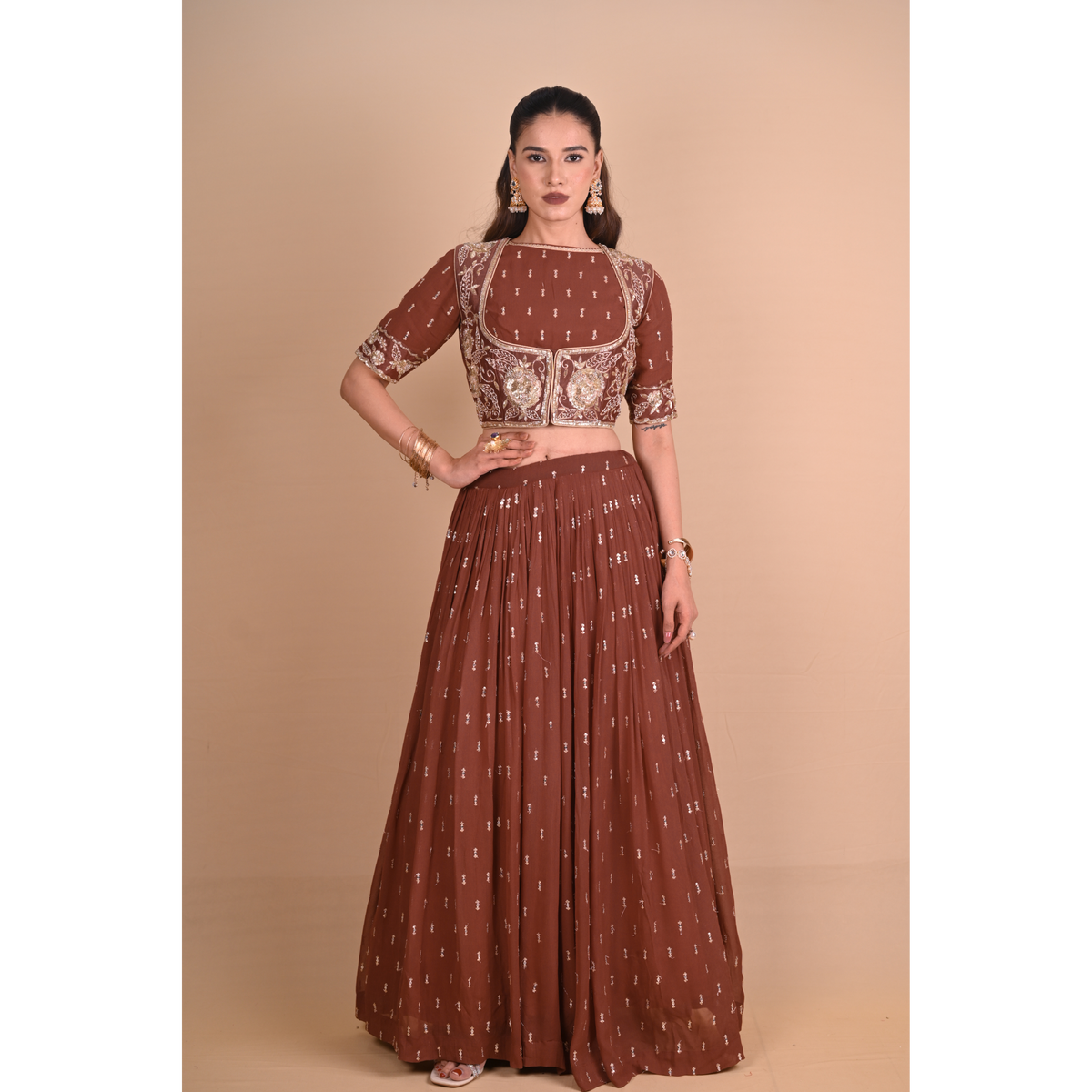 Mocha Brown Lehenga & Jacket Set