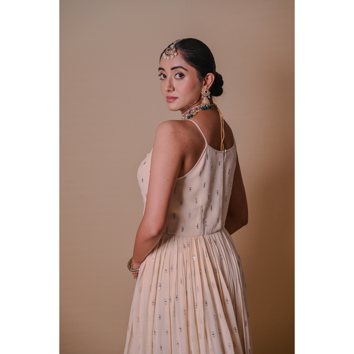 Ivory white Anarkali & Jacket set