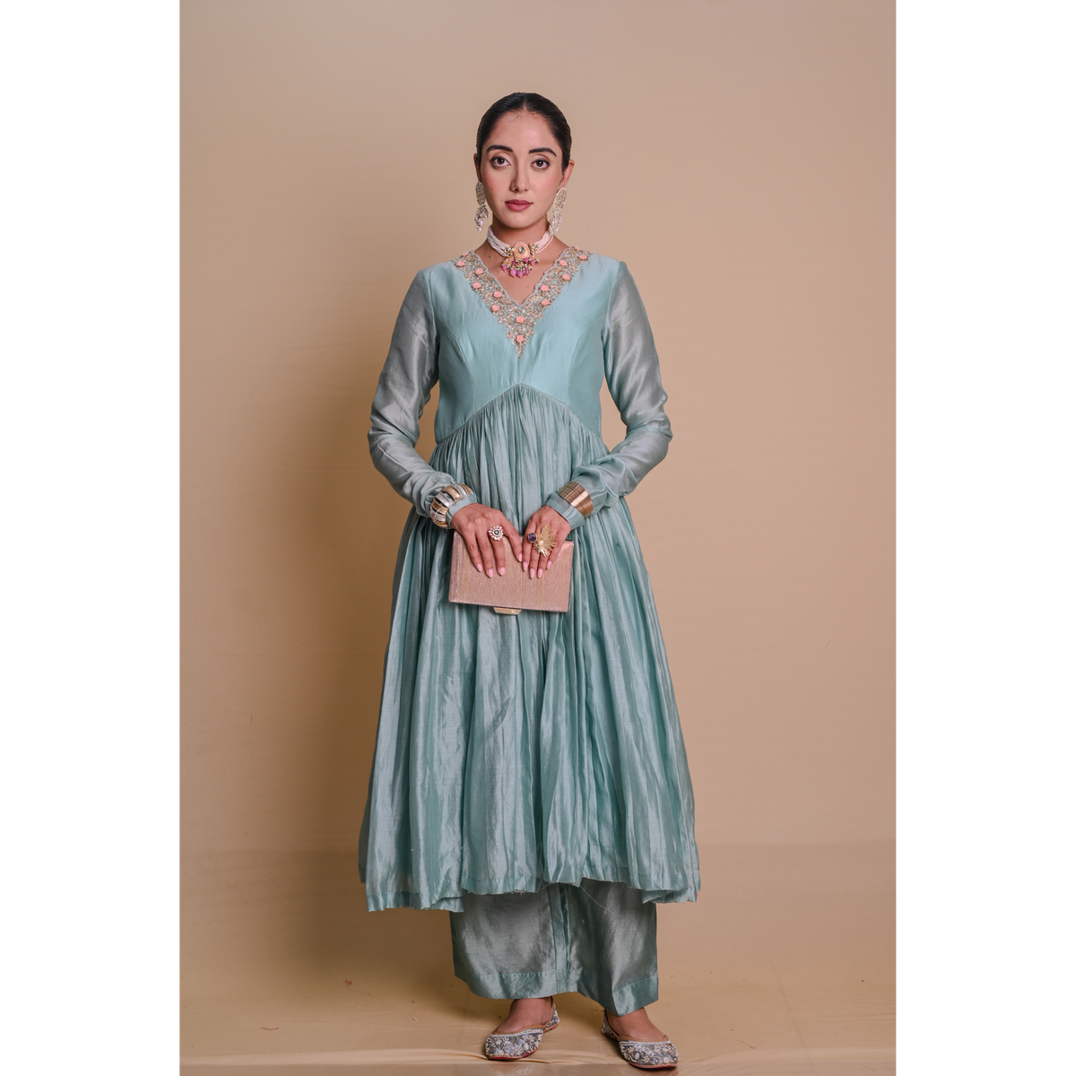 Skyblue Chanderi Anarkali