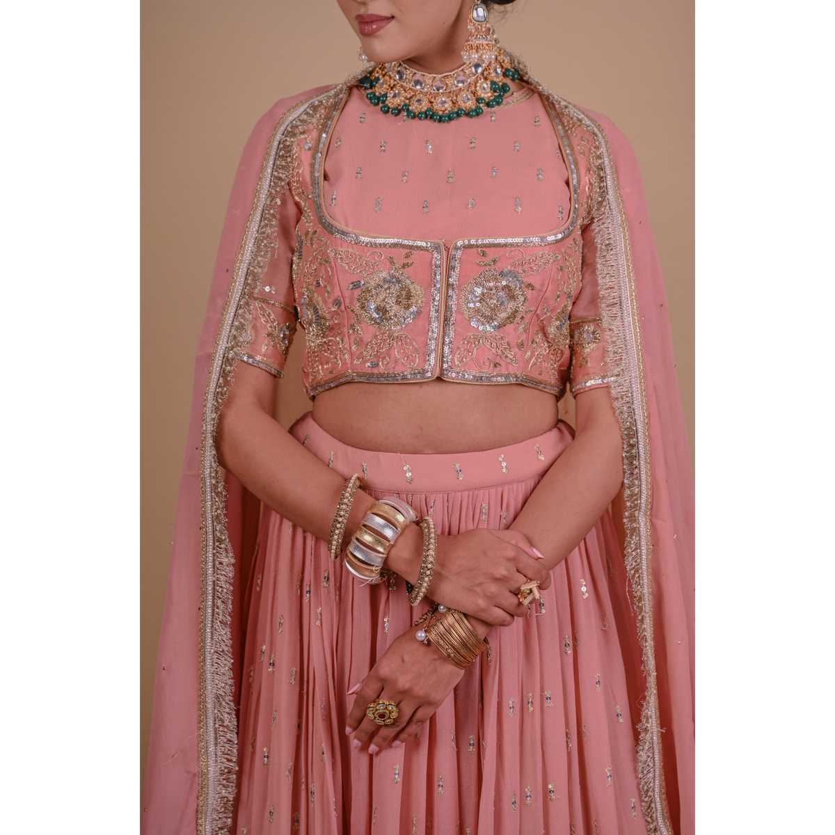 Peach lehenga & jacket set